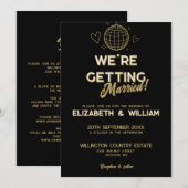 Alles in een zwart en goud groovy disco bruiloft kaart (Voorkant / Achterkant)