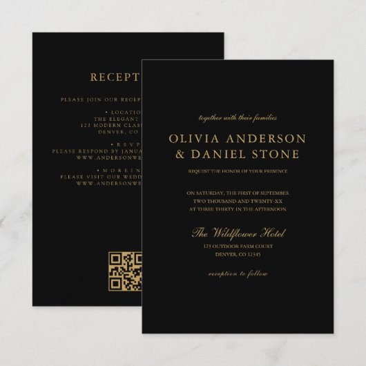 Alles in een zwart gouden bruiloft QR Code Classic Kaart (Voorkant / Achterkant)