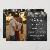 Alles in een zwart hout string lichten bruiloft fo kaart (Voorkant / Achterkant)