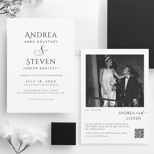 Alles in één zwart-wit bruiloft kaart