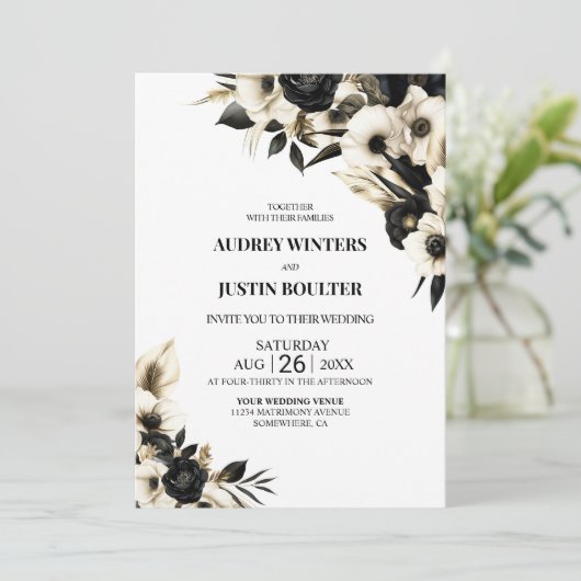 Alles in een zwart-wit bruiloft kaart (Staand voorkant)