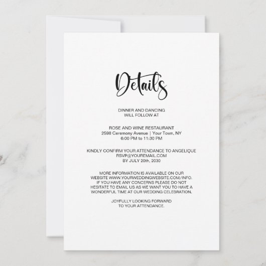 Alles in een zwart-wit bruiloft kaart (Achterkant)