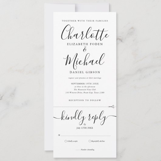 Alles in één zwart-wit elegant handschrift kaart (Voorkant)