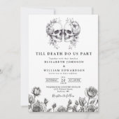 Alles in een zwart-wit gotische schedels bruiloft kaart (Voorkant)