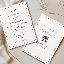 Alles-in-één zwart-wit minimaal monogram QR-code Kaart