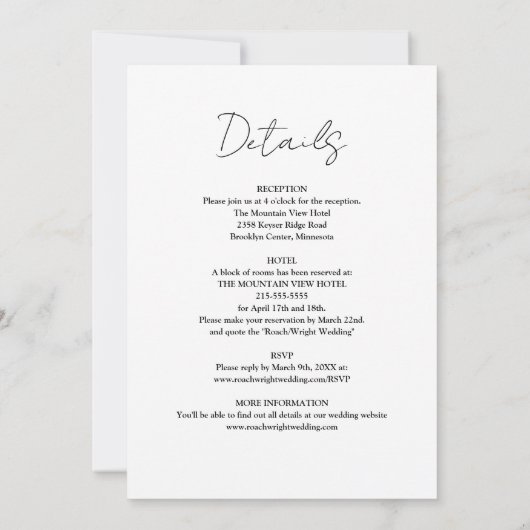 Alles in één zwart-witminimalistische bruiloft kaart (Achterkant)