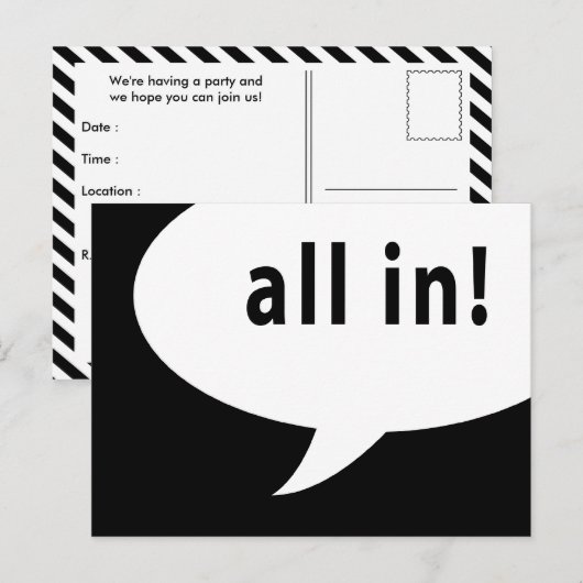 Alles in! komische spraakbel briefkaart (Voorkant / Achterkant)