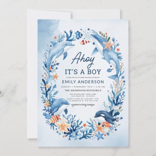 Alles in One Boy's Under the Zee Blue Baby shower Kaart (Voorkant)