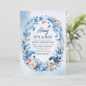 Alles in One Boy's Under the Zee Blue Baby shower Kaart (Staand voorkant)