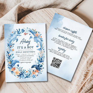 Alles in One Boy's Under the Zee Blue Baby shower Kaart