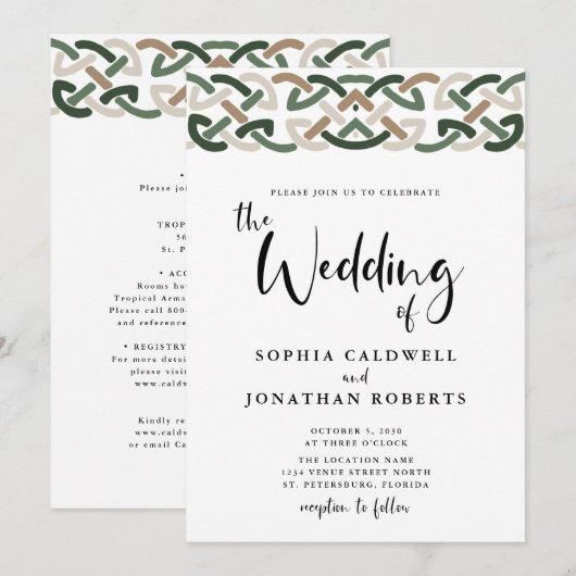 Alles in One Celtic Knot Calligraphy Wedding Kaart (Voorkant / Achterkant)