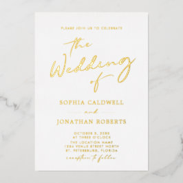 Alles in One Gold Calligraphy Script Weddenschap Folie Uitnodiging