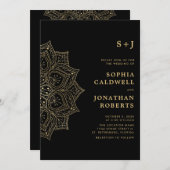 Alles in One Gold Mandala Monogram Black Weddensch Kaart (Voorkant / Achterkant)