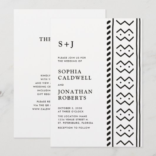 Alles in One Modern Boho Mudcloth Monogram Weddens Kaart (Voorkant / Achterkant)