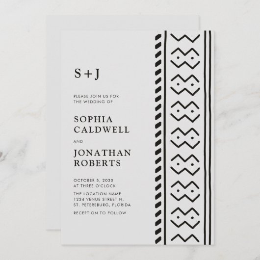 Alles in One Modern Boho Mudcloth Monogram Weddens Kaart (Voorkant / Achterkant)