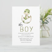 Alles in One Oh Boy Dinosaur Baby Boy Shower Kaart (Staand voorkant)