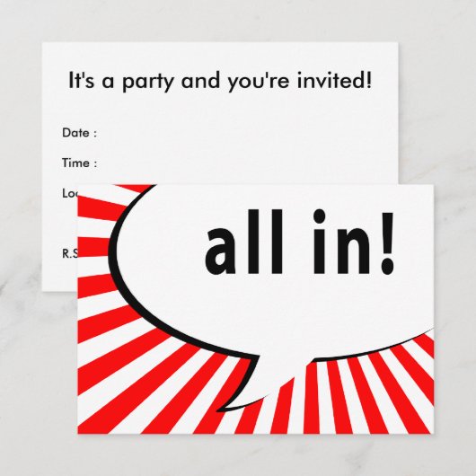 Alles in! Pokeravond : Comic Speech Bubble Kaart (Voorkant / Achterkant)