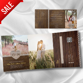 Alles Inclusief Rustiek Houten Kant Foto RSVP Prog Drieluik Uitnodiging