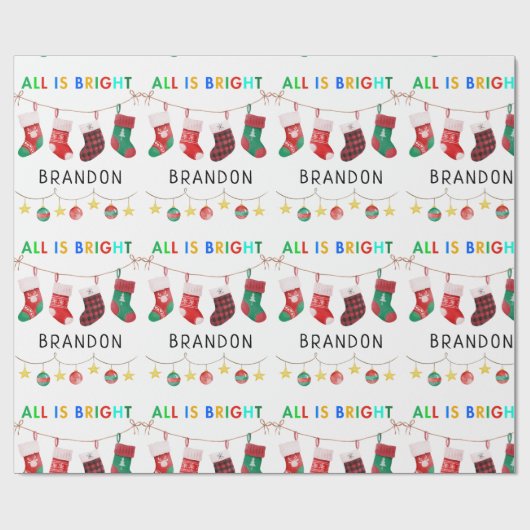 Alles is Bright Christmas gepersonaliseerde naam Cadeaupapier (Vlak)