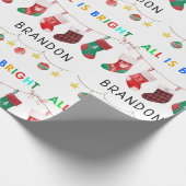 Alles is Bright Christmas gepersonaliseerde naam Cadeaupapier (Hoek)