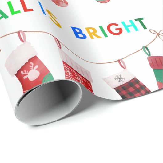 Alles is Bright Christmas gepersonaliseerde naam Cadeaupapier (Rol Hoek)