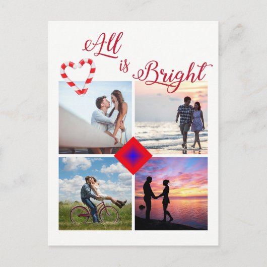 Alles is Bright Photo Collage Candy Cane Heart Feestdagenkaart (Voorkant)