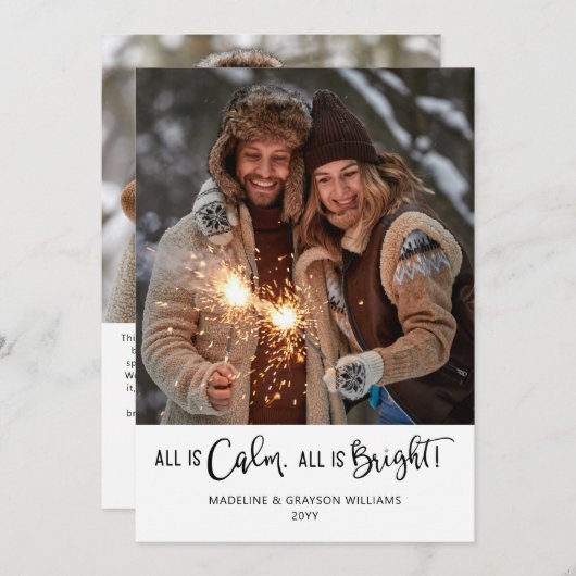 Alles is Calm All is Bright Two Photo Holiday Kaar Feestdagenkaart (Voorkant / Achterkant)