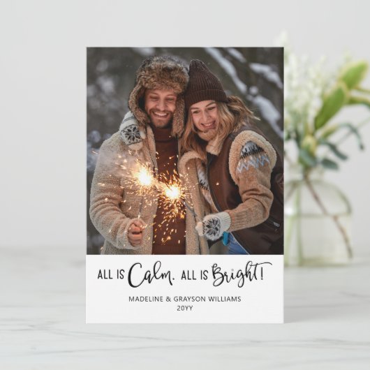 Alles is Calm All is Bright Two Photo Holiday Kaar Feestdagenkaart (Staand voorkant)