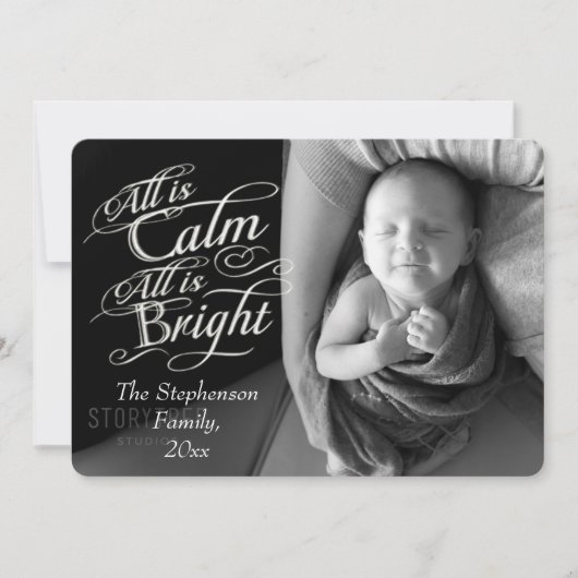 Alles is Calm en Bright Bekleding met kerstfoto Feestdagenkaart (Voorkant)
