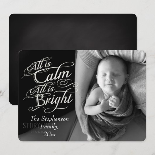 Alles is Calm en Bright Bekleding met kerstfoto Feestdagenkaart (Voorkant / Achterkant)