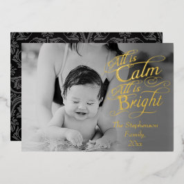 Alles is Calm en Bright Bekleding met kerstfoto Folie Feestdagenkaart
