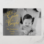 Alles is Calm en Bright Bekleding met kerstfoto Folie Feestdagenkaart (Voorkant)
