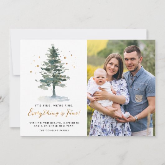 Alles is Fijn Script Kerstboom Foto Feestdagenkaart (Voorkant)