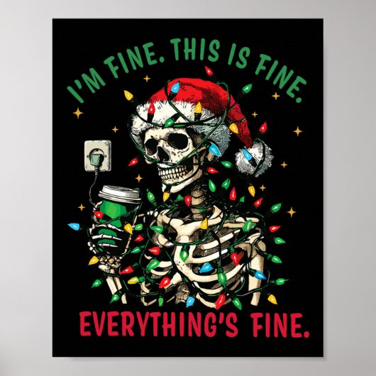 Alles Is Goed Kerstverlichting Kerstmis Skelet  Poster (Voorkant)