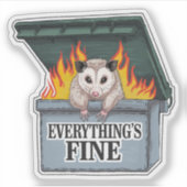 Alles is goed Opossum Afvalcontainer Brand Vinyl Sticker (Voorkant)