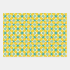 Alles is heldergeel en blauw feestelijk ontwerp inpakpapier vel