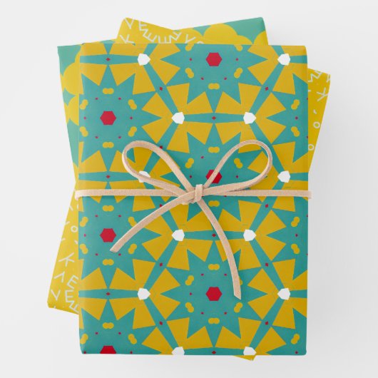 Alles is heldergeel en blauw inpakpapier vel (In situ)