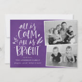Alles is kalm Alle is Helder Paars 2 Foto Feestdagenkaart (Voorkant)