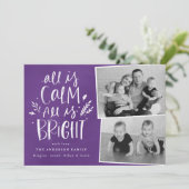 Alles is kalm Alle is Helder Paars 2 Foto Feestdagenkaart (Staand voorkant)