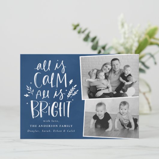 Alles is kalm Alles is Bright Blue 2 Photo Feestdagenkaart (Staand voorkant)