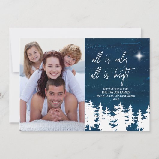 Alles is kalm en er is een heldere kerstfoto feestdagenkaart (Voorkant)