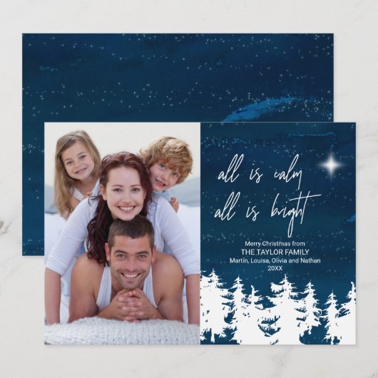 Alles is kalm en er is een heldere kerstfoto feestdagenkaart (Voorkant / Achterkant)