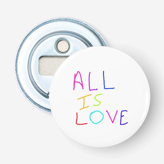 Alles is liefde regenboog kleurrijke trots LGBTQ g Button Flesopener (Voorkant)