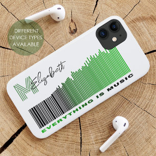 Alles is Muziek Groen Geluid Barcode Monogram Case-Mate iPhone Case