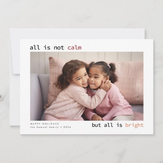 Alles is niet rustig grappig familie foto Kerstmis Feestdagenkaart (Voorkant)