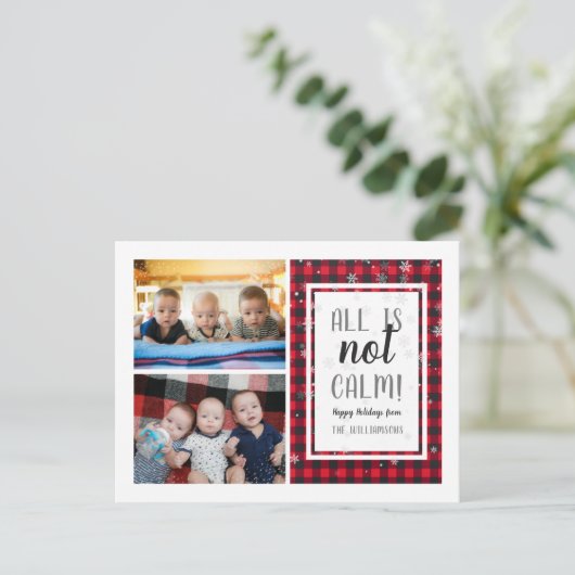 Alles is niet rustig! Kerstcollage 2 familiefoto's Feestdagenkaart (Staand voorkant)