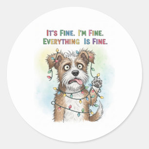 Alles is prima eigenzinnige kleurrijke kersthond ronde sticker