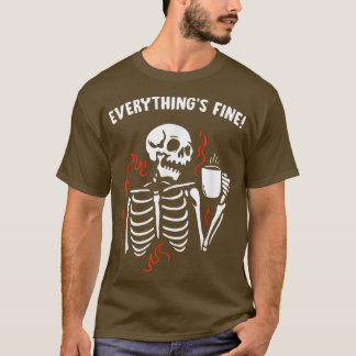 Alles is prima Funny Skeleton Coffee Retro Love T-shirt