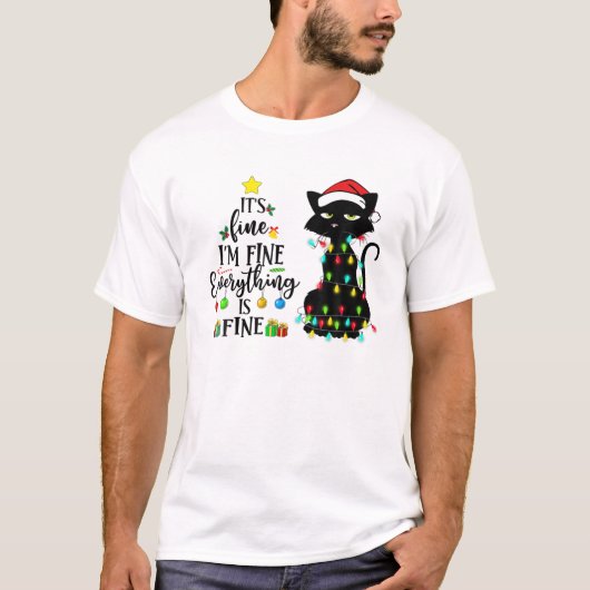 Alles is prima, grappige zwarte kat. t-shirt (Voorkant)
