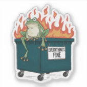 Alles is prima Kikker Dumpster Fire Vinyl Sticker (Voorkant)